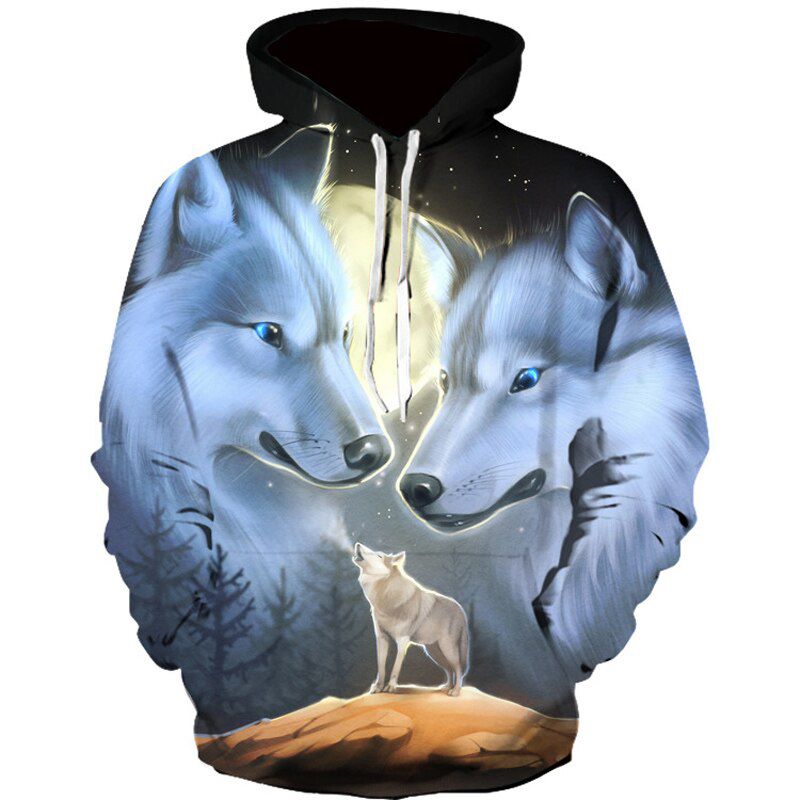 Fashion Hoodies Men Long Sleeve Fashion Ice and Fire Eyes Wolf Printed Men Sweatshirt Streetwear Clothes Harajuku Hoodie