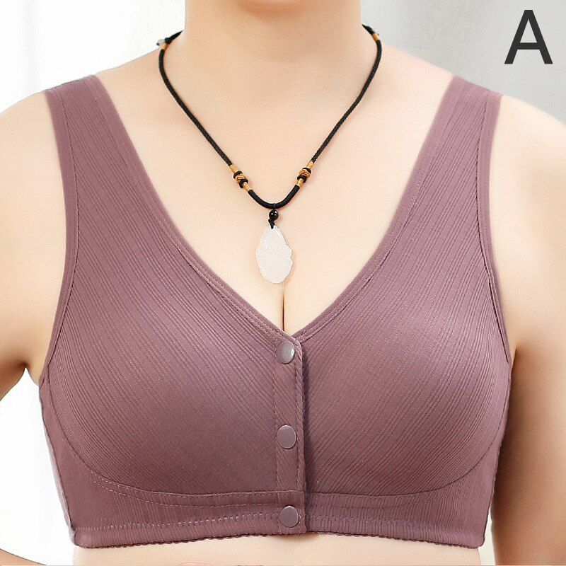 Women Large Size Bra Leisure Comfortable Breathable Pure Cotton Underwear Front Buckle Bralette Vest-Style Elastic Brassiere