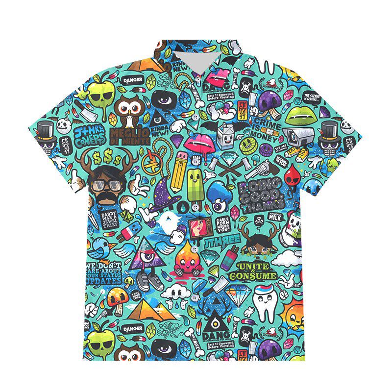 OGKB 3D Funny Psychedelic Print Button Shirts Hipster Casual Abstract Hoody Anime Graffiti Short Sleeve Shirt Streetwear