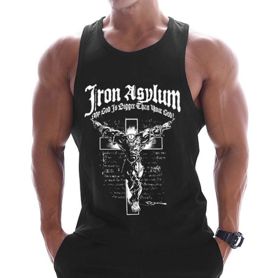 Casual Printed TaTops Men Bodybuilding Sleeveless Shirt Cotton Gym Fitness Workout Clothes Stringer Singlet Male Summer Vest