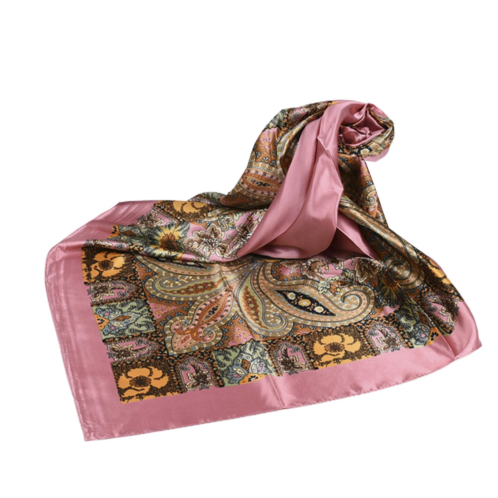 Retro Scarf Big Cashew Flower Print Square Smooth Retro Neckerchief Scarf