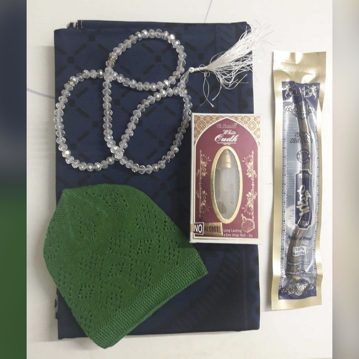 Muslim Prayer (Cap/Tupi/Miswak/Ator/jainamaz/ prayer mat)- combo set