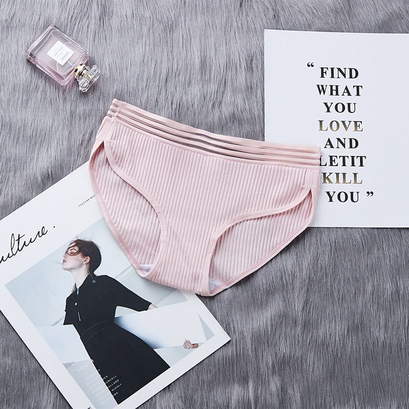 Yfashion Women Panties Seamless Stripe Breathable Cotton  Underwear ddle Waist Lady Briefs Lingerie
