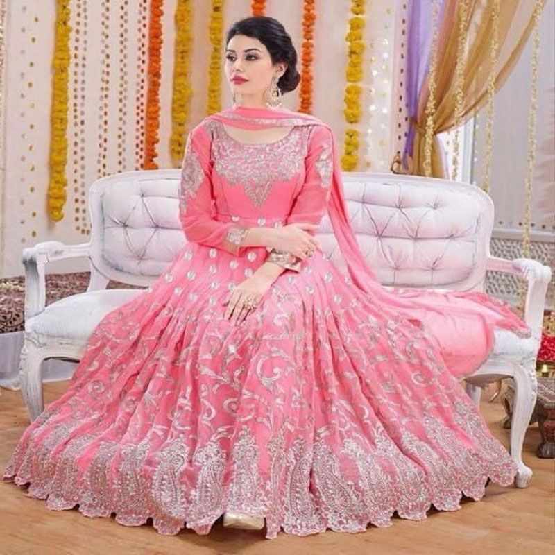 New Georgette Embroidered Semi Stitched Anarkali Gown for Women