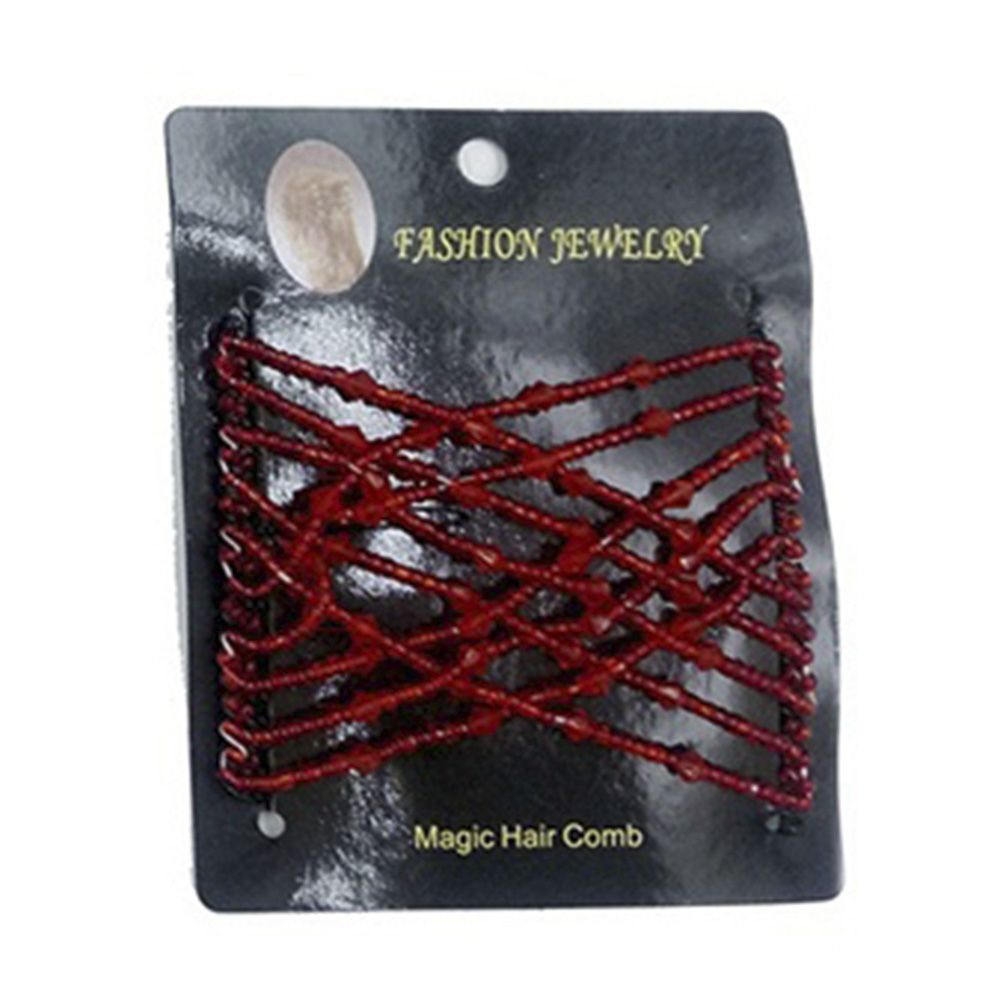 Vintage Women Elastic Beads Magic Hair Comb Double Slide Clip Hairpin Accessory