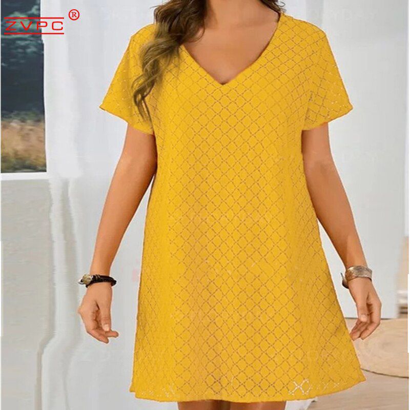 Vestidos Women's Lace Summer Simple Solid Casual  Fashion  Dresses for Women 2021,V Neck Vestido Feminino