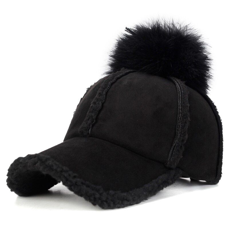 1pc Winter Thicken Warm Baseball Cap Bone for Men Wool Sheepskin Solid Trucker Dad Cap Hats Snapback Adjustable Outwear Black Cap
