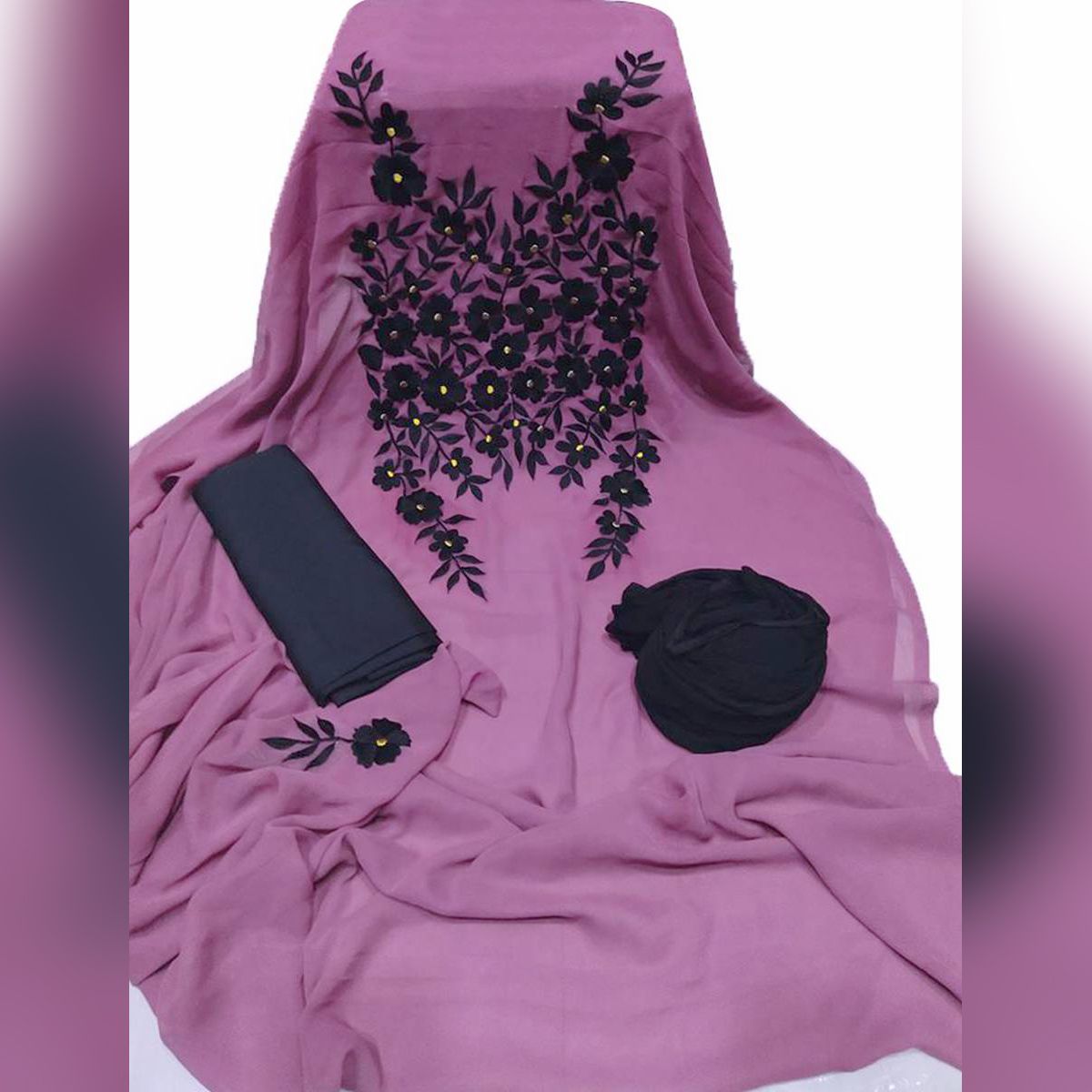 Purple Color Indian Unstitched  Georgette Embroidery Work Salwar Kameez For Women {3 Piece}