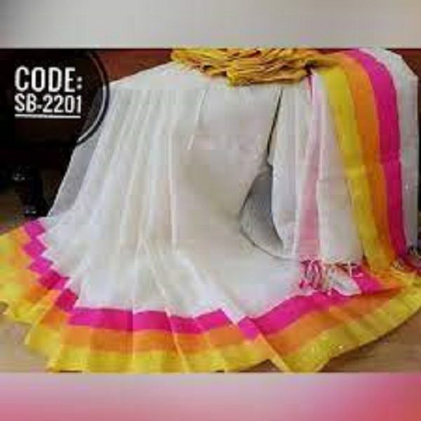 Tangail Tat Cotton Chumki Saree For Women-White