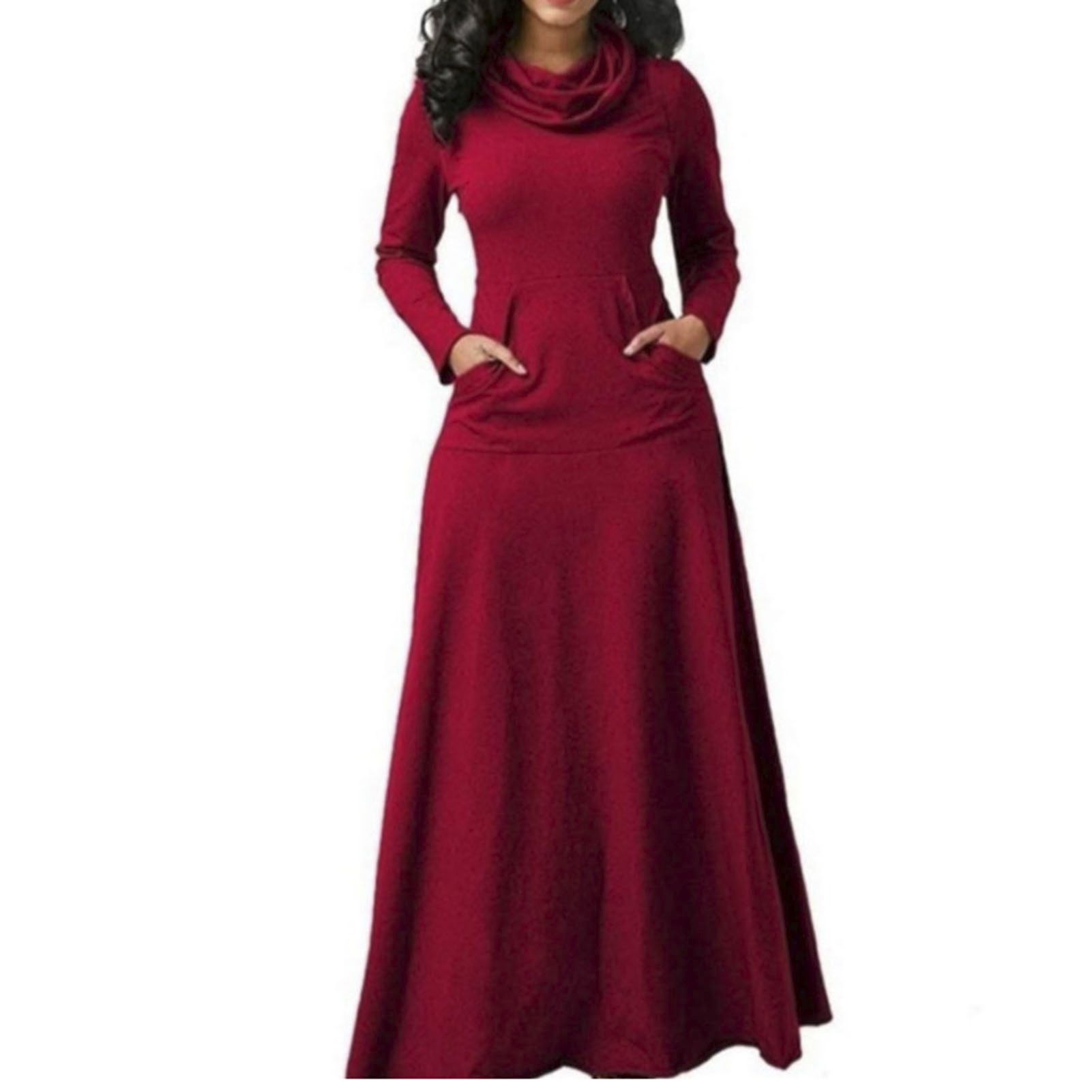 Women Dress Solid Color Great Stitching Pocket Spring Dress