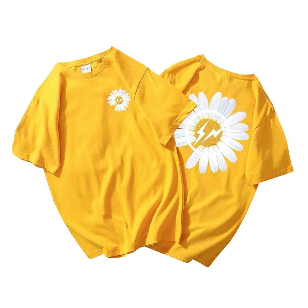 Summer Loose Marguerite Print Short Sleeve O Neck Couples Slim T-Shirt Tops