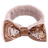 OMG Letter Embroidery Faux Leather Bow Plush Headband Women Fe Wash Hair Band