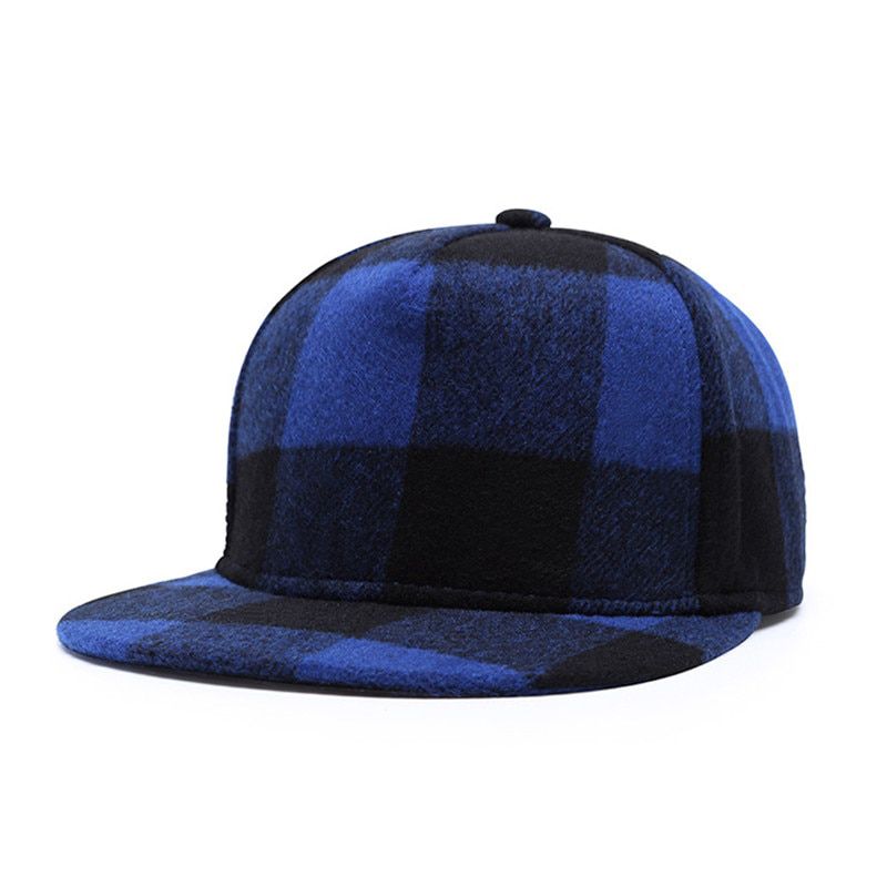 CLIMATE Warm Plaid Snapback Cap Winter Warm Fleece Wool Cap Hip Hop No Logo Caps Classic Checks Cap Hat for Men Women