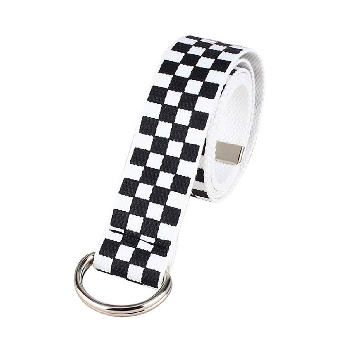 Casual Men Women Checkerboard Canvas D Ring Belt Plaid Waist Strap Waistband