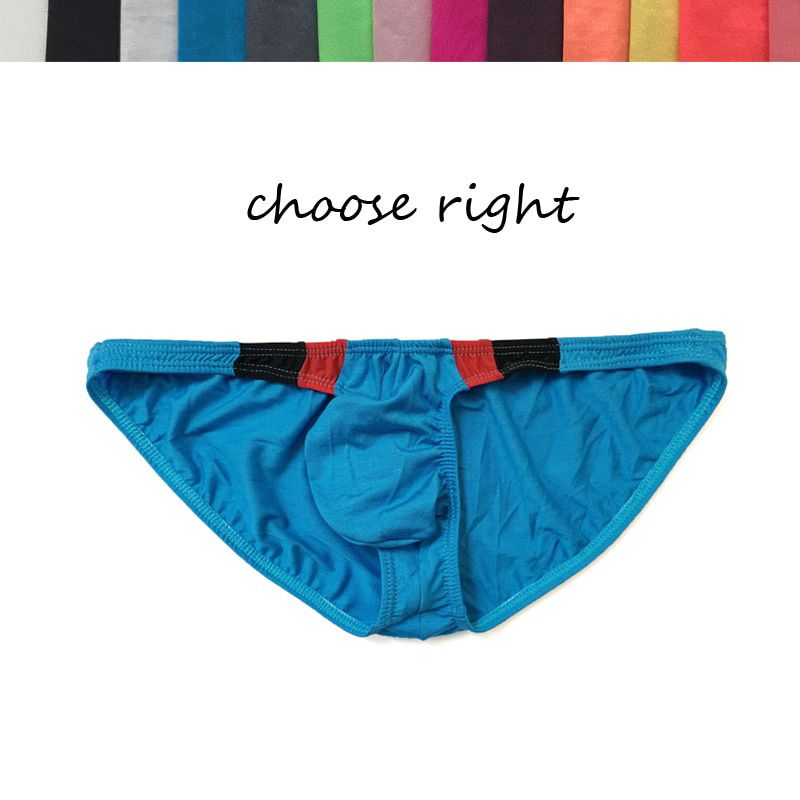 Modal low waist men's convex comfortable briefs thin sexy stripe contrast color breathable briefs for men