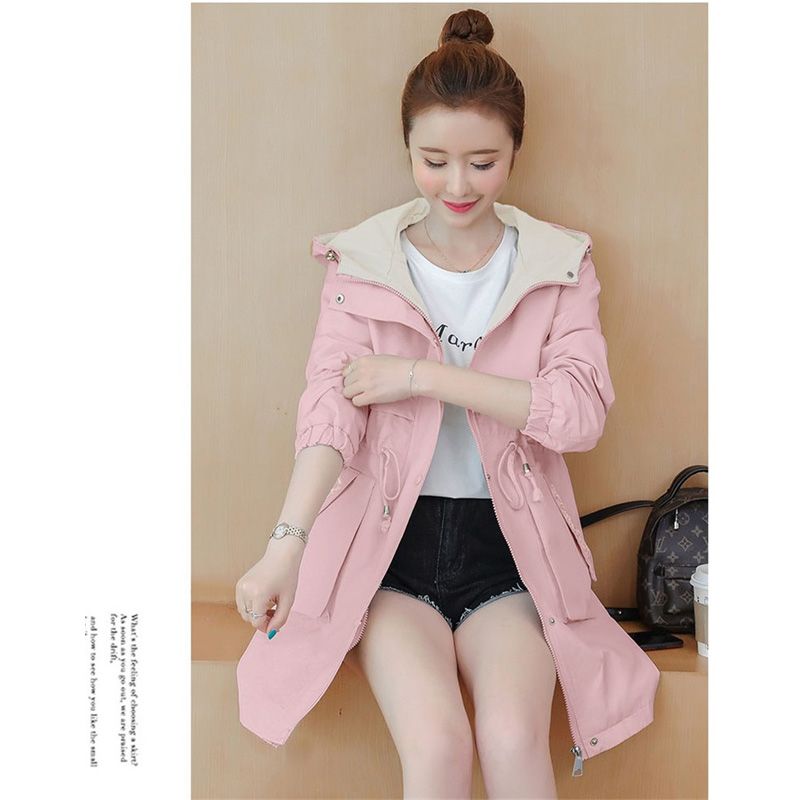 Women Windbreaker Autumn Winter Causal Hooded Plus Velvet Female Trench Coat Korean Long Zipper Basic Ladies Outerwear H184