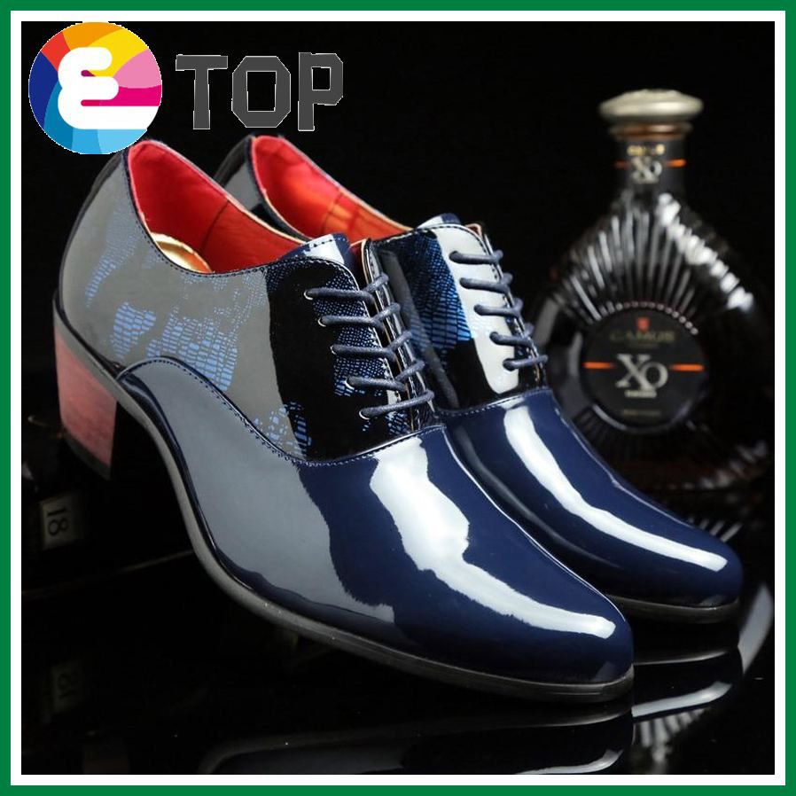 New and Fashion Men's Pointed Toe Leather Shoes Patented Dress Shoes Formal Business Shoes High Heel Height Inrease Shoes Wedding Shoes