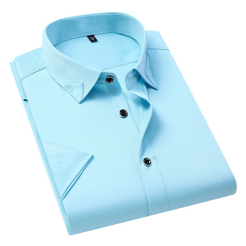 Pink Purple Men'S Thin Short-Sleeved Shirt Summer New Dark Blue Light Blue Business Casual Shirt Male Brand White Slim Top