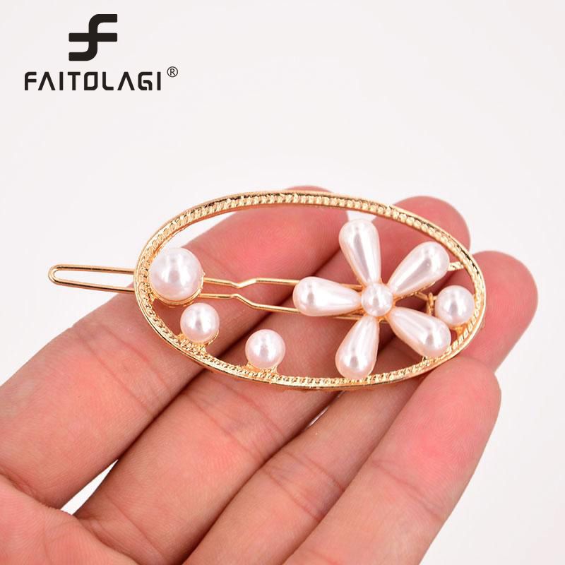 Fashion Women Pearl Hair Clips Geometric Hairpins Barrettes Headwear Gold Alloy Girls Elegant Hairpins Female Hair Accessories