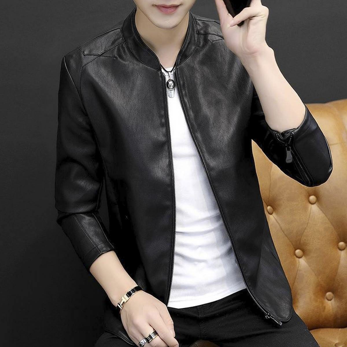Black Artificial Soft Leather Jacket For Men