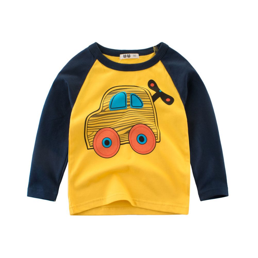 Yfashion Boy  -shirt Cotton Cartoon Car Pattern Round-neck Long-sleeve Casual Shirt color
