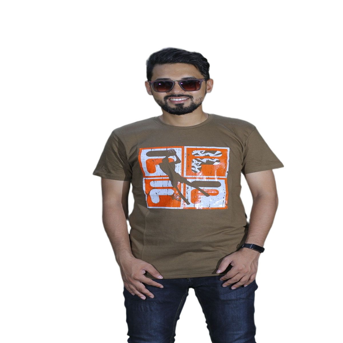Olive Color Cotton Short Sleeve T-Shirt (F.LA) for Men