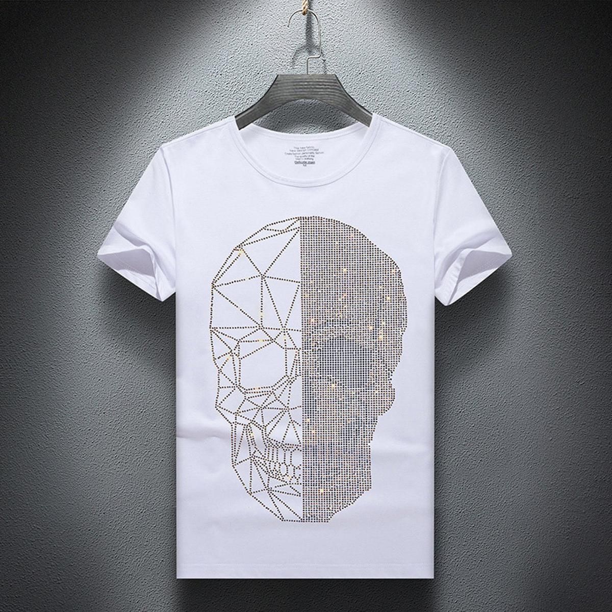 Men T-shirt 2020 Summer Skulls Rhinestones T Shirt Men Brand Short Sleeve Fashion Man Streetwear O Neck Hot drill Cotton Tshirt