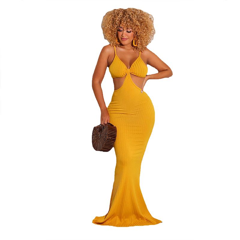 KnittedMaxi Dress Hollow Bodycon Night Dress Women Summer Clothing Sleeveless Club Ladies Long Dresses