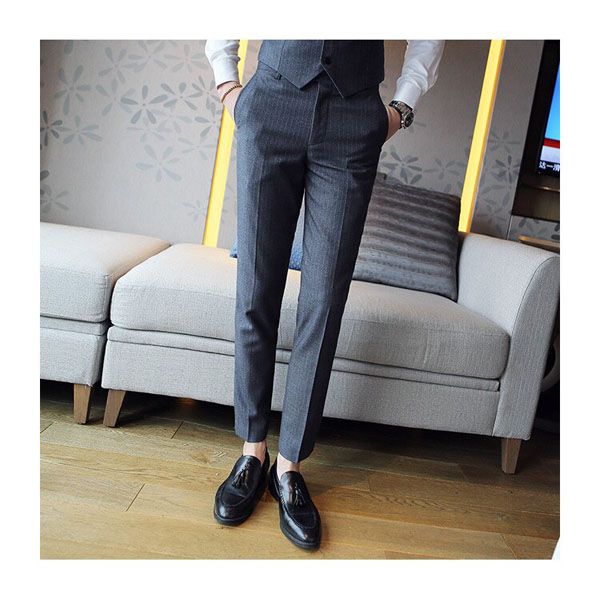 2021 New Men Autumn Winter Men's Classic Striped Fabric Straight Pants Three Color Pants Men Fashion Black Gray Blue Men's Pants
