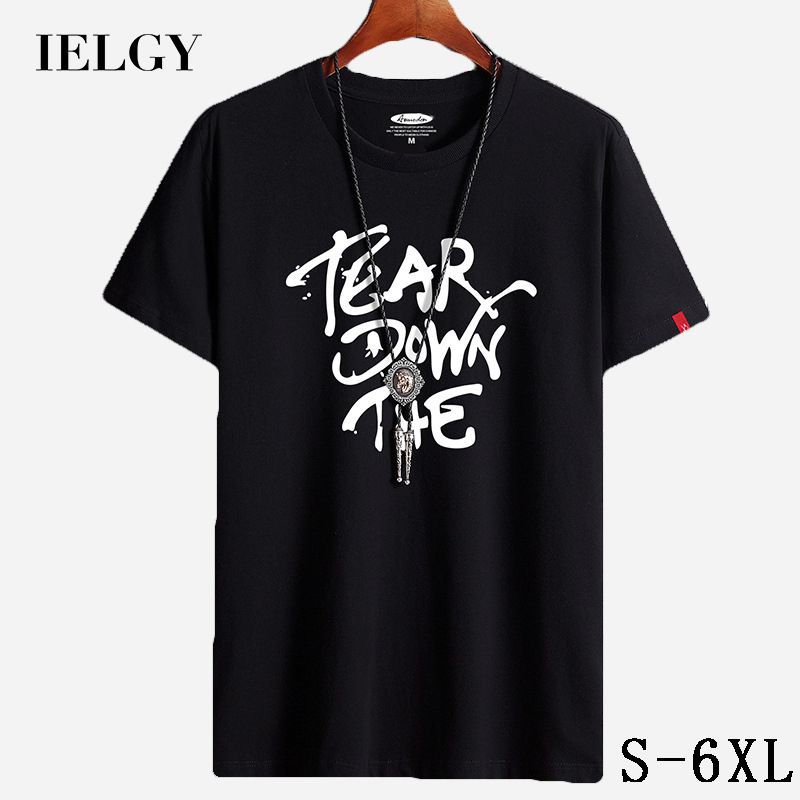 IELGY New summer men's t-shirt tide brand trend half-sleeved casual loose cotton short-sleeved shirt large size