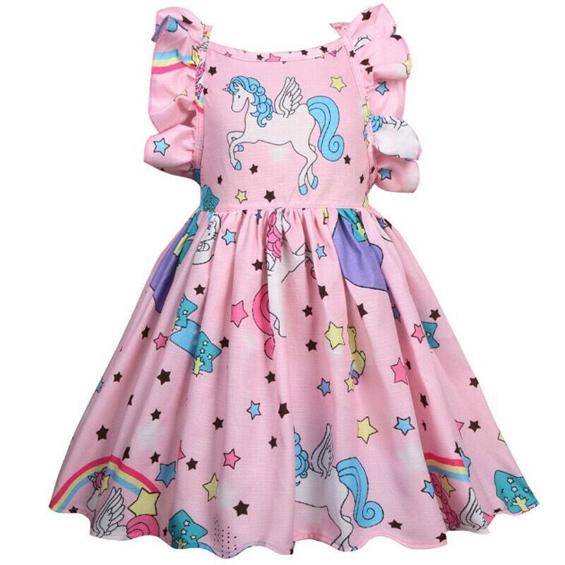 Unicorn Toddler Baby Girl Dresses Sleevss Party Casual Kids Princess Clothes
