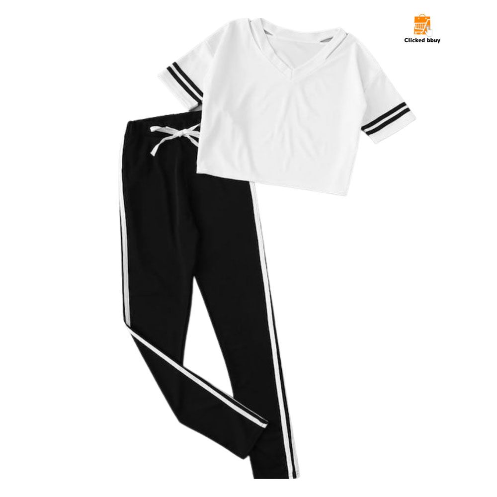 Stylish Super Skinny Rib Trouser for women compo pack & v neck T - shirt