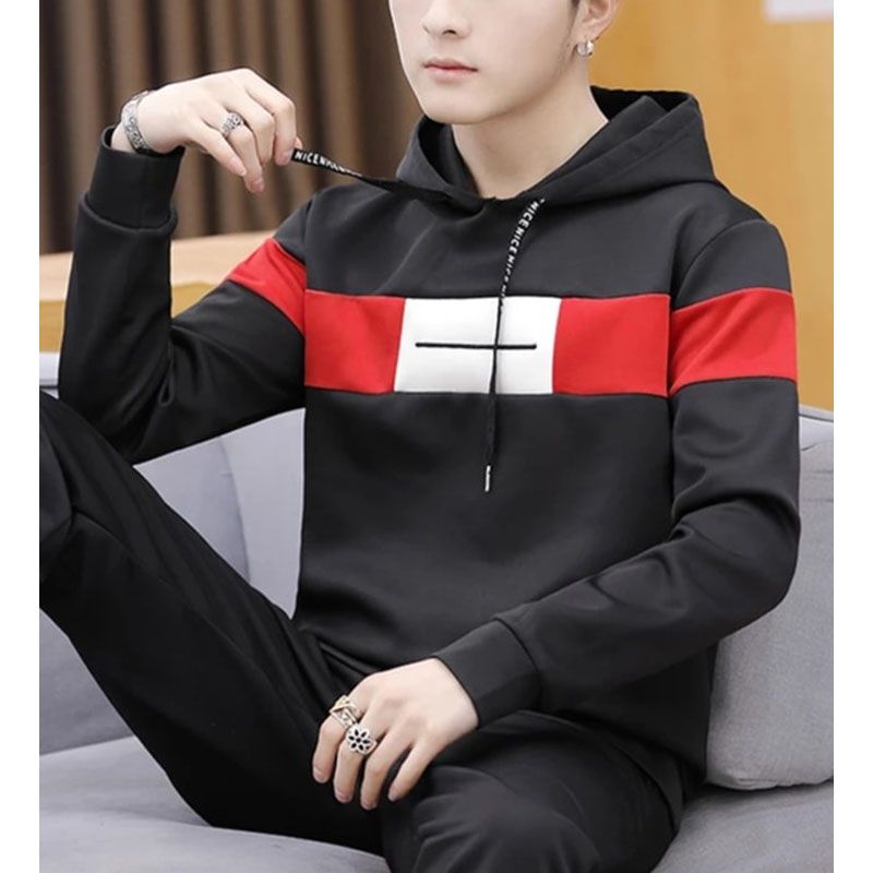 Men'S Black , Red And White Cotton Long Sleeve Hoodie For Men -  Hoodie For Men - Hoodie For Men