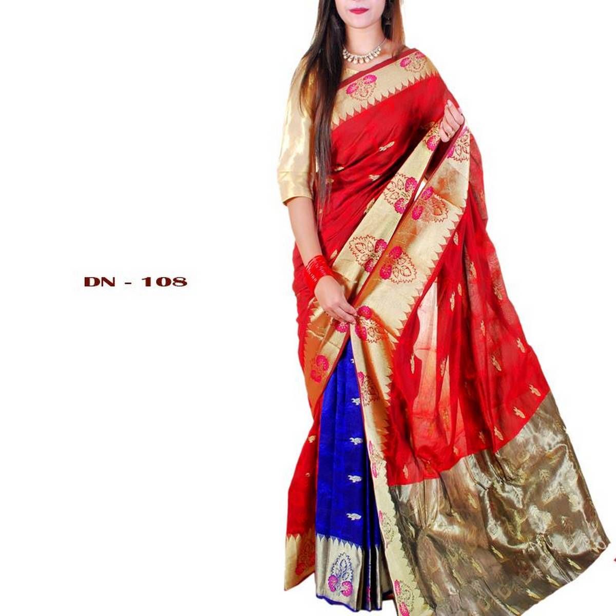New Design Multi color 12.5 Hand Long Cotton sharee for Women