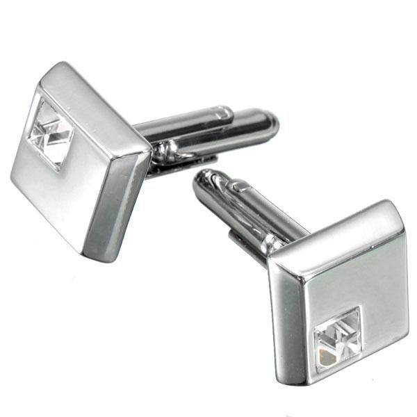 Luxury Mens Vintage Fashion Stainless Steel Square Crystal Wedding Party Shirt Cuff Link White - white