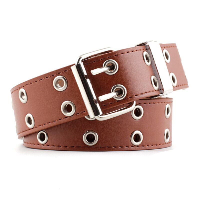 Kemeiqi Punk Style Double Exhaust Eyes Ladies Belt Korean Fashion Chain Decorative Eyelet Belt for Women Goth Belt Women Belt