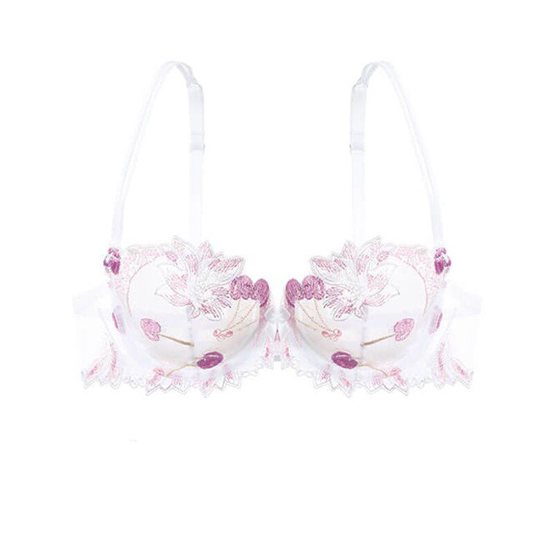 Lilymoda 2018  Ultra thin Transparent Bra Erotic Women Underwear Cherry Embroidery Floral Lace Temptation Lingerie Barssiere