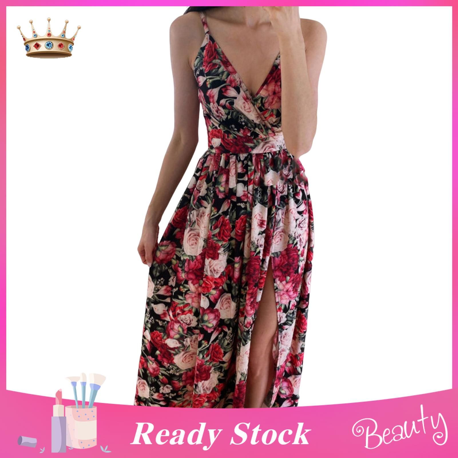 Maxi Dress Big Hem Sleeveless High Split Loose Hem Summer Dress