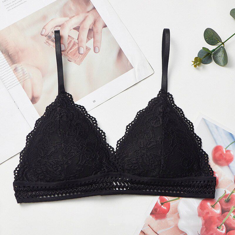 Women Leisure Time Concise Loose Bras  Lace Solid Color Underwear Fashion Wire Free Floal Embroidery Bralette Lingerie