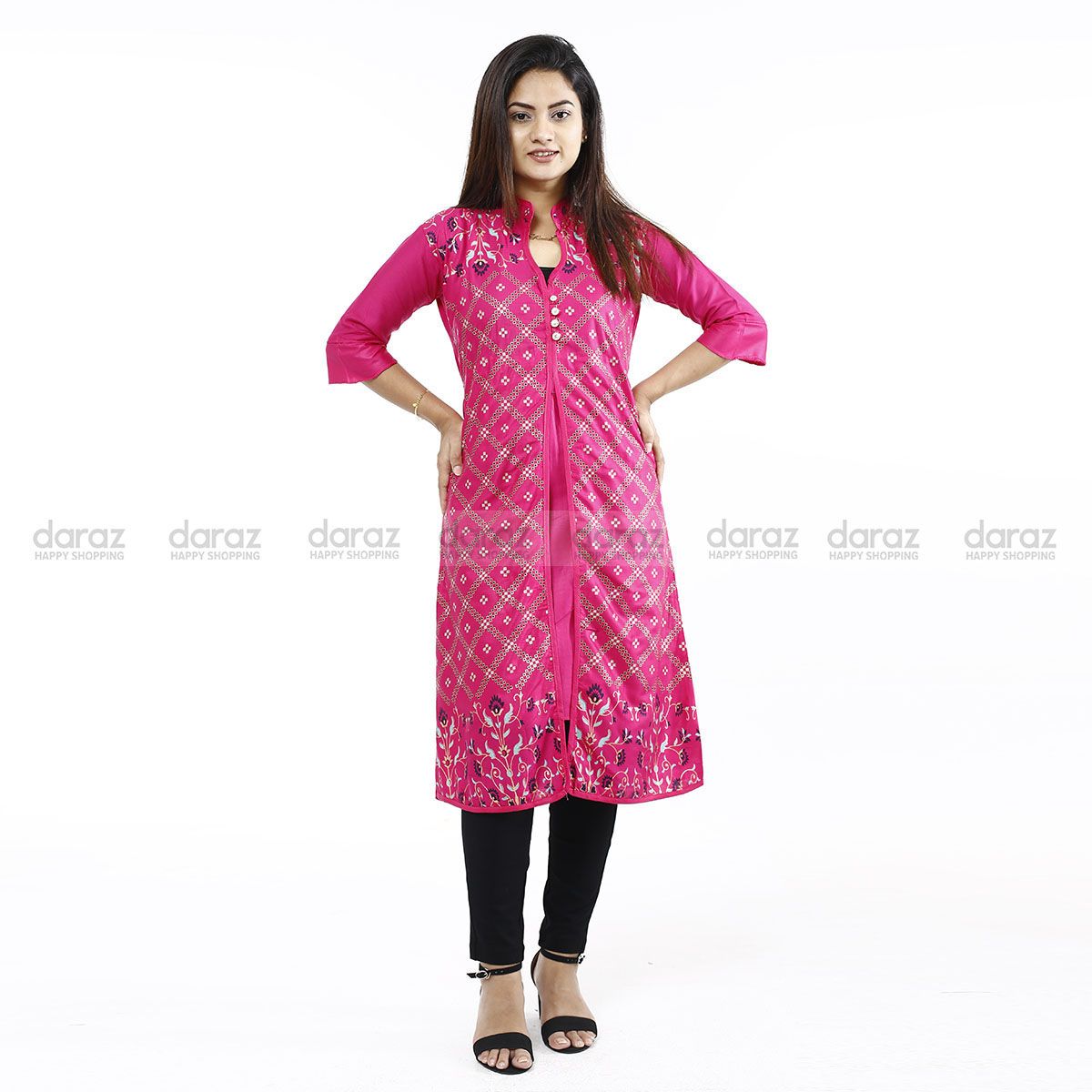 Readymade Stylish Fashionable Koti Hot Kurti For Girls Long Pure Soft Linen (1 Pcs) Shadamon Shop Kt-100 - Tops For Girls - Tops For Girls - Tops For Girls