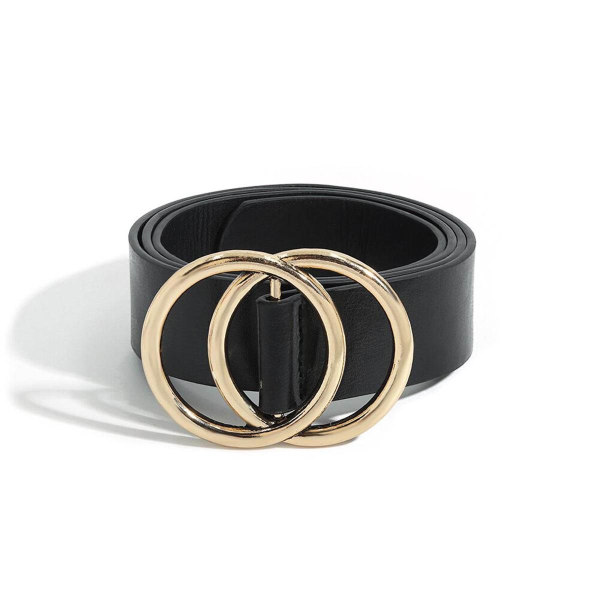 Dvacaman Luxury Geometric Square Crystal Buckle Belt for Women Vintage Black Color PU Leather Belts Waistband Accessories Bijoux