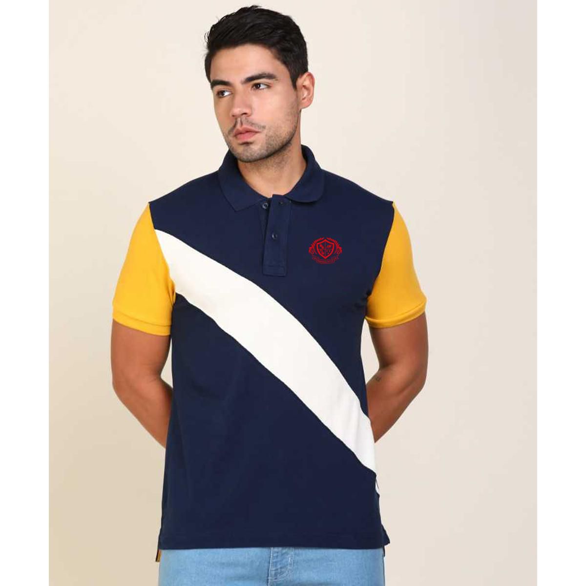 Navy Blue Cotton Polo t-Shirt For Men