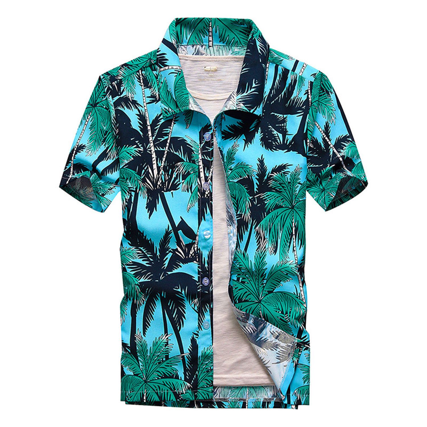 Men Shirt Turn-down Collar Print Island Pattern Shirt