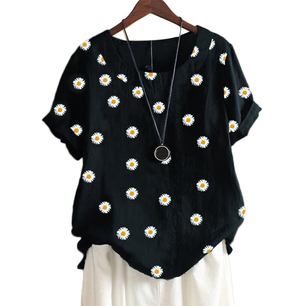 Women Short Sleeve Cotton Linen T-shirt