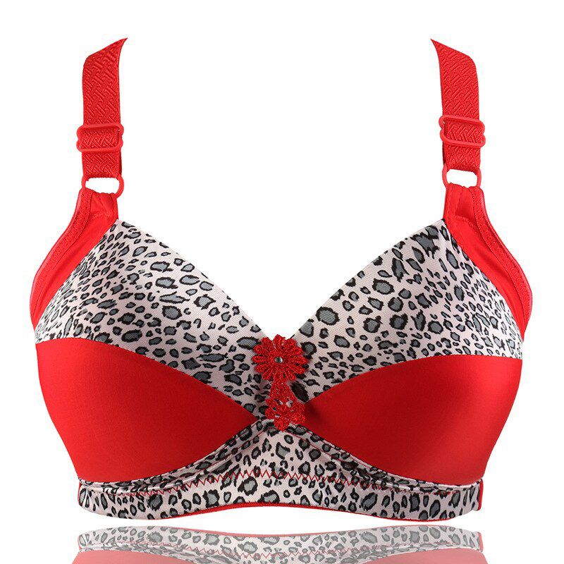 Women Wireless Bra Plus Size 40-46 D E Cup Leopard Print Bra Woman Push Up Ajusted Brassiere Cup Underwear Lady Wire Free Bras