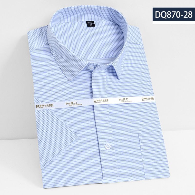 Bamboo Fiber Mens Striped Shirts Short Sleeve Stretch Men Dress Shirts Summer Regular Fit Business Formal with Pocket Soft New