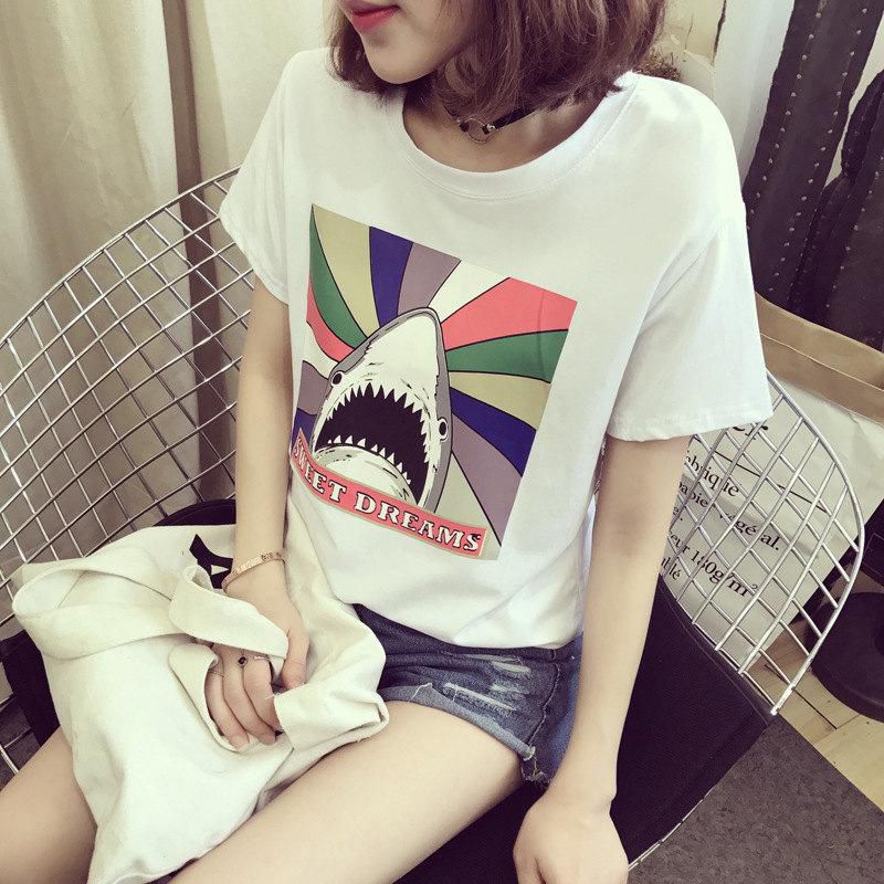 Korean Fashion Short Sleeve Female T-Shirt Korean Edition Spring Summer Dress Top White T-Shirt Hooded Shirt Loose Girlfriend Dress