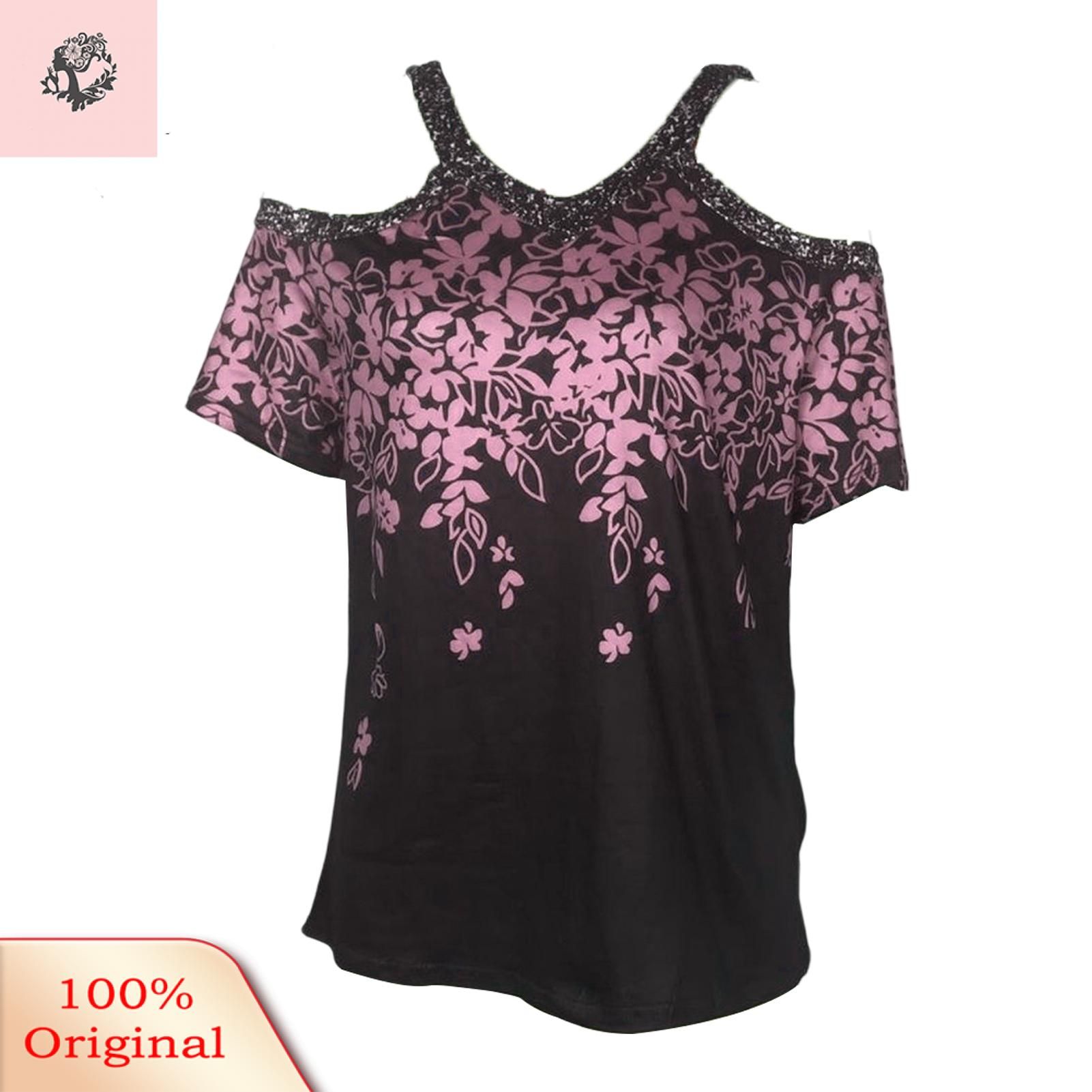 Sunnyheart Women Top Loose V Neck Cut-out T-shirt
