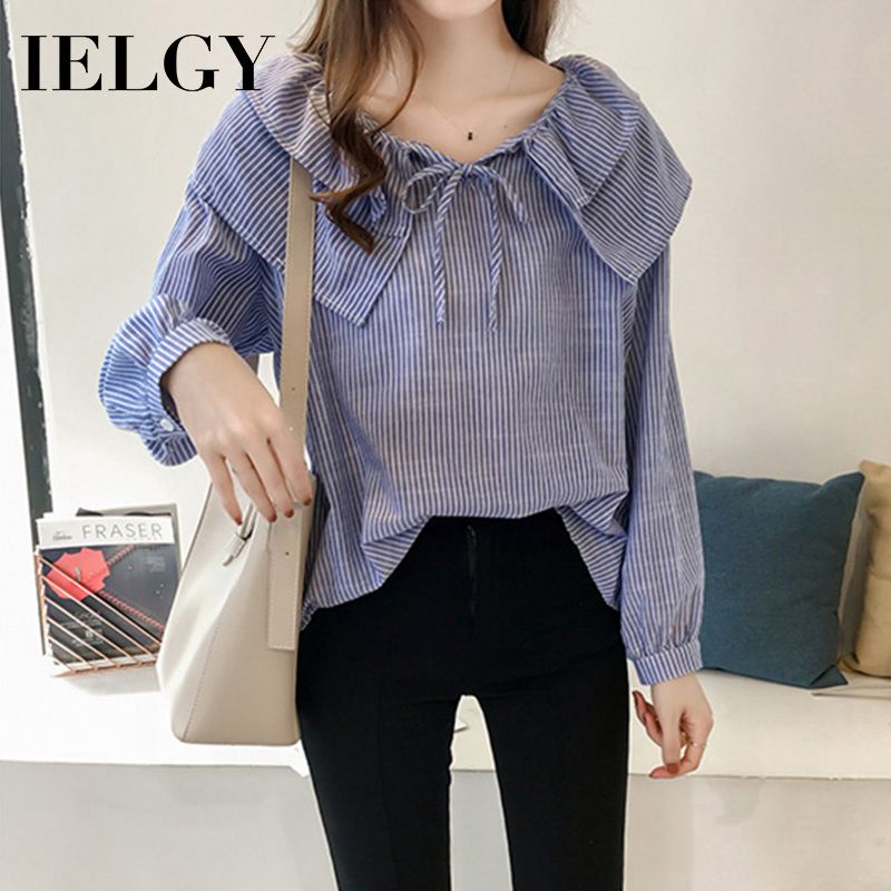 IELGY Striped Shirt Women Loose Top Long Sleeve Shirt