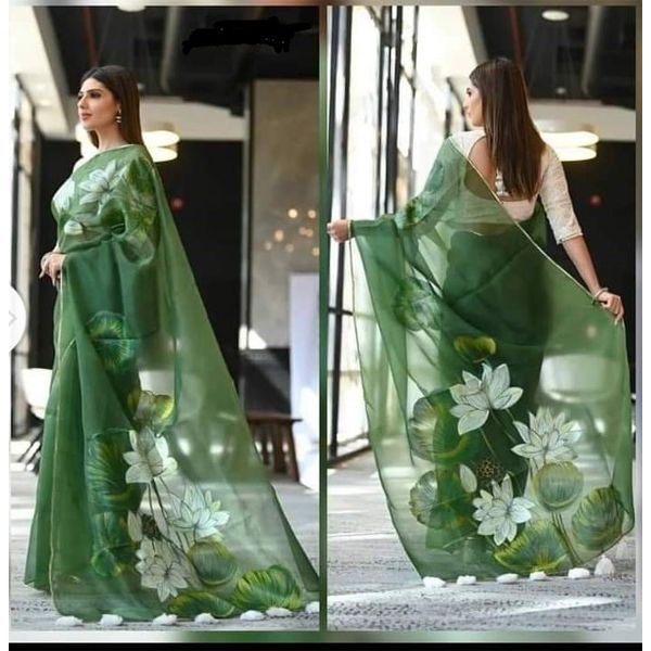 Half Silk Hand Printed  Saree
